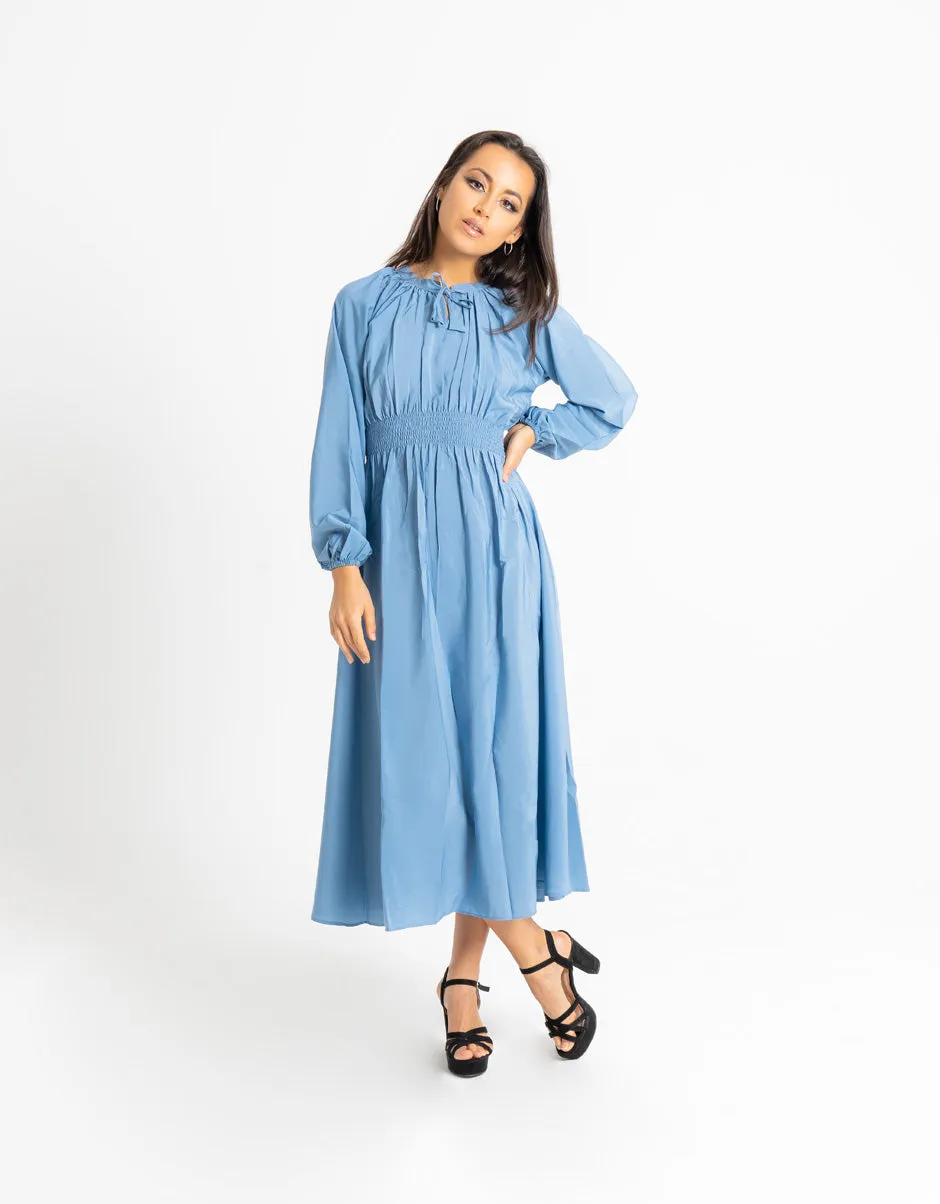 Pleated Waist Sky Blue Maxi