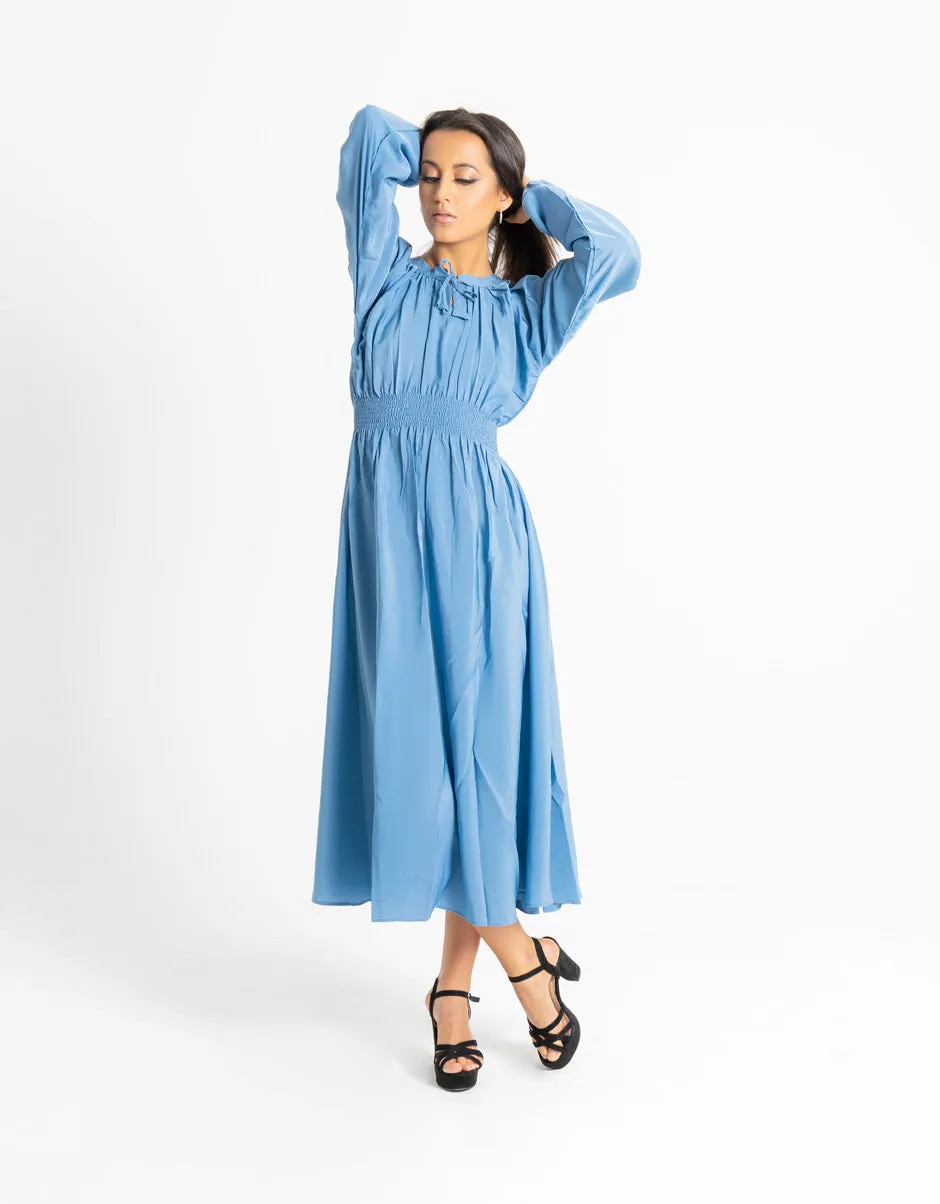 Pleated Waist Sky Blue Maxi