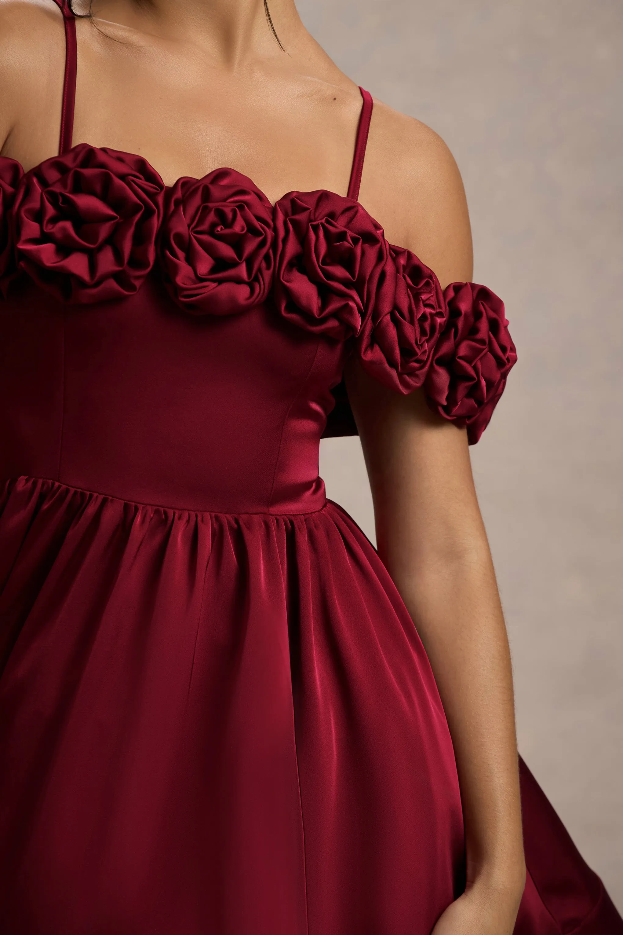 Poppy Dream | Berry Satin Floral Skater Mini Dress