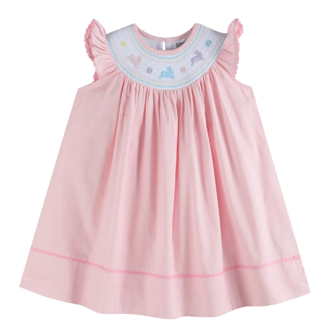 Pretty Pink Easter Bunny Smocked Bishop Dress