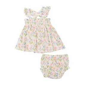 Pretty Simple Floral Ruffle Strap Smocked Top & Bloomers Set