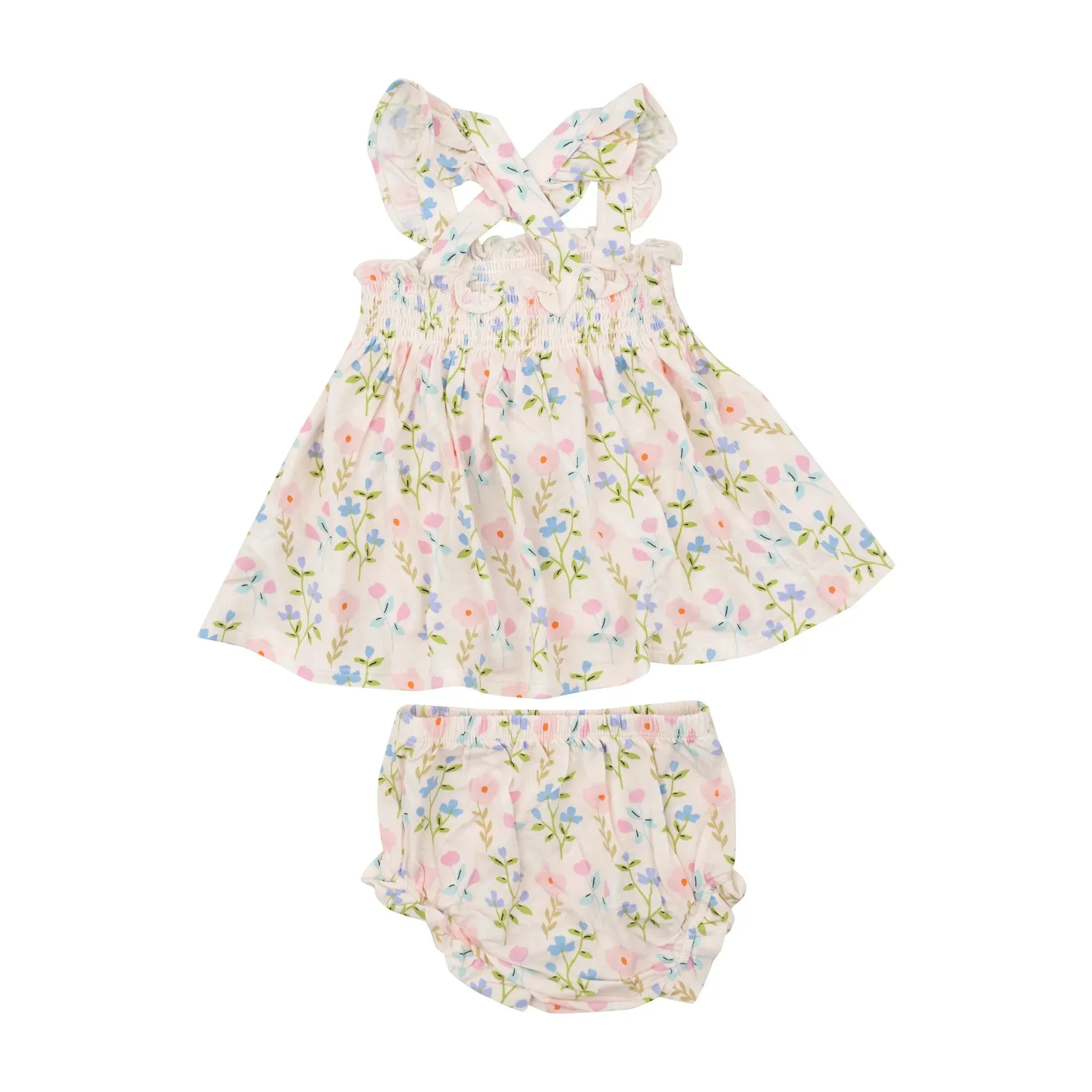 Pretty Simple Floral Ruffle Strap Smocked Top & Bloomers Set