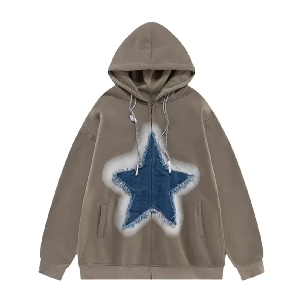 "Retro Star Patchwork Denim" Hoodie