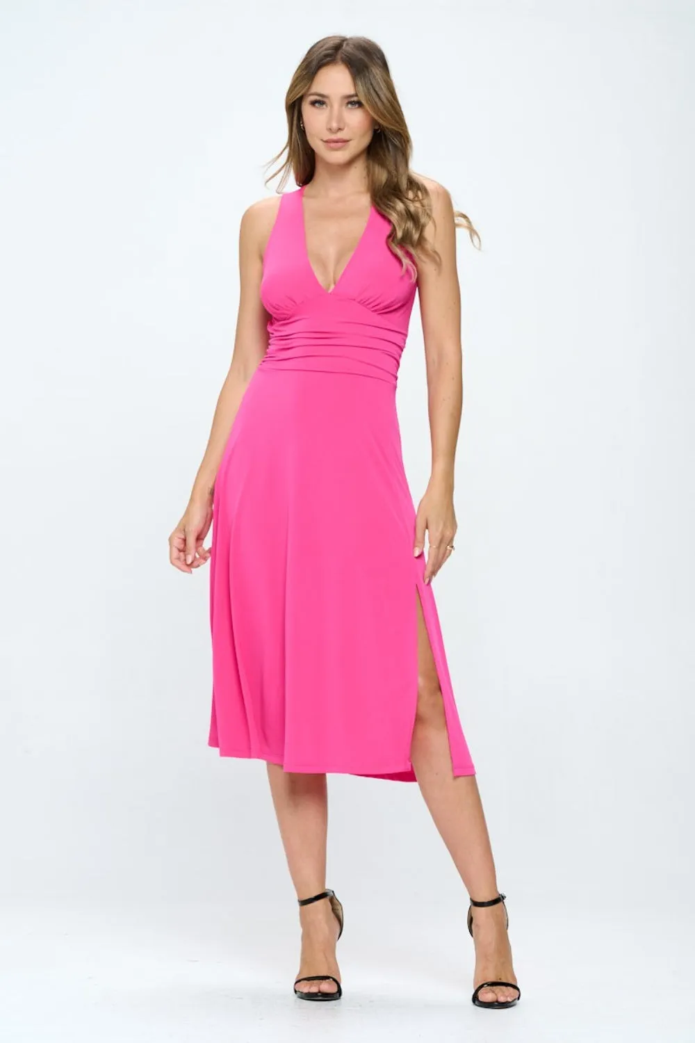 Renee Ruched Waist Sleeveless Slit Dress