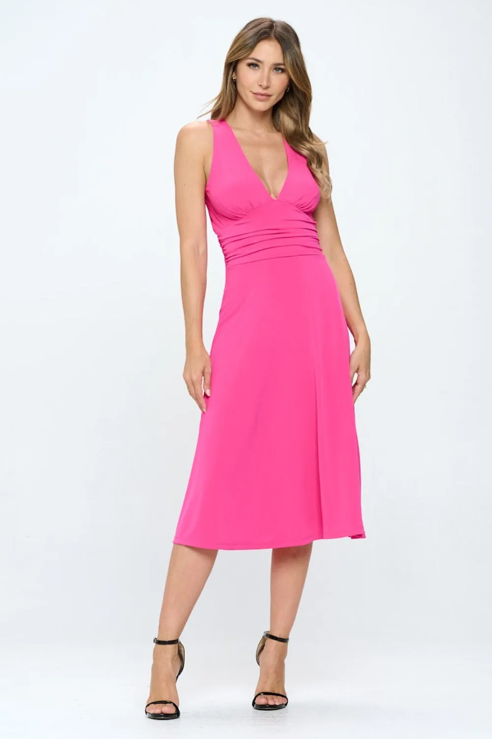 Renee Ruched Waist Sleeveless Slit Dress