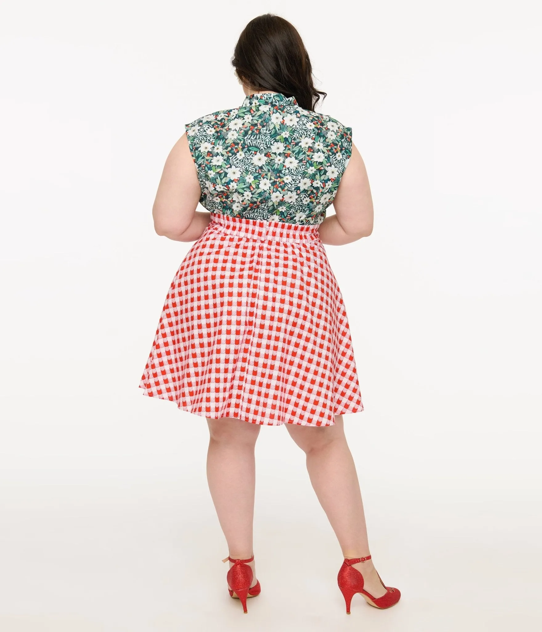 Retrolicious Plus Size 1950s Red Check Skater Skirt