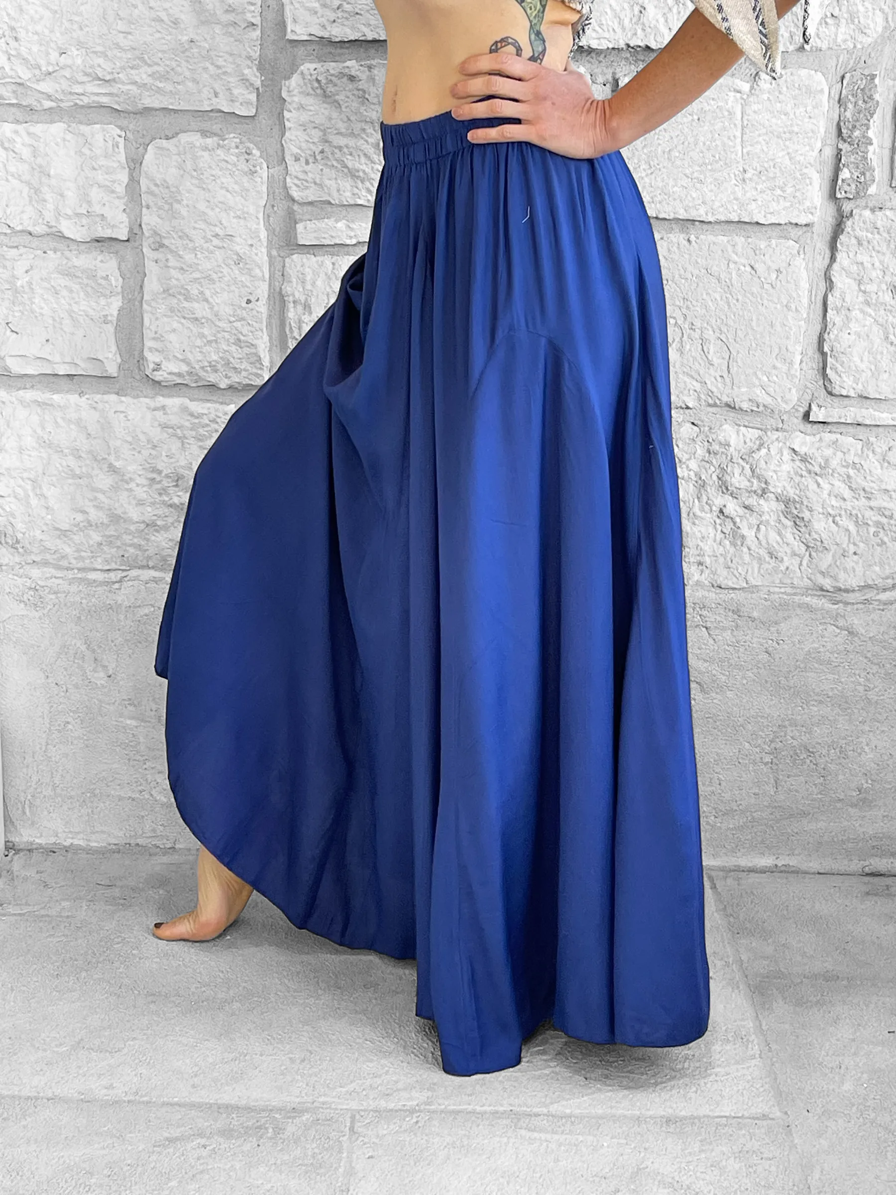 'Sadie' Long Flowing Skirt - Rayon Blue