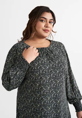 Sarah Puff Sleeve Smock Sleeve Blouse - Black Floral