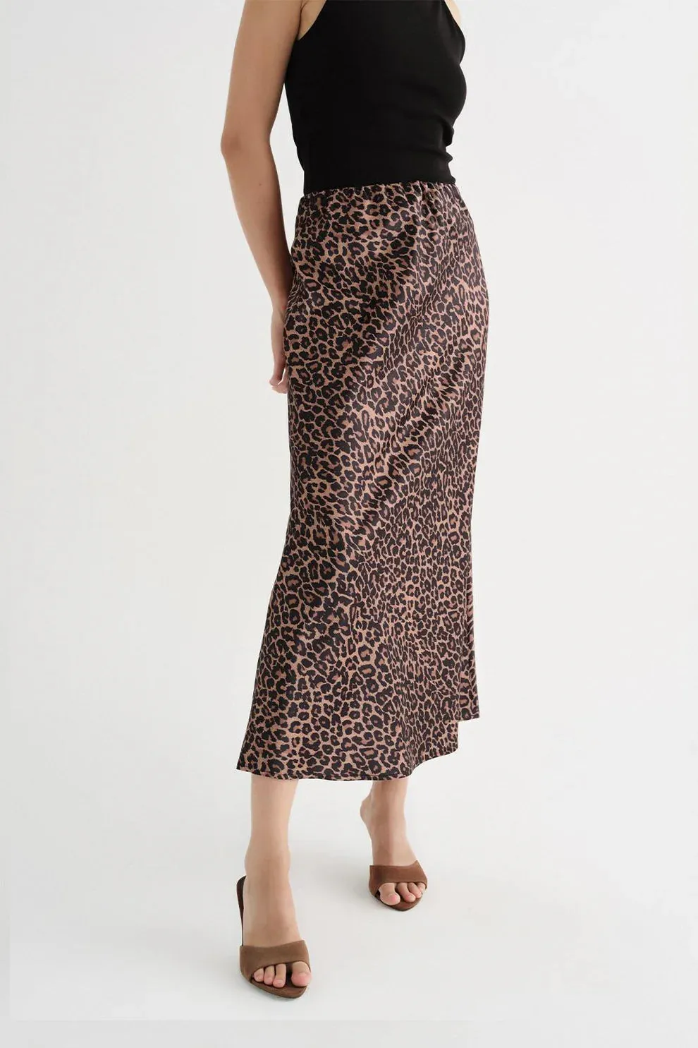 Satin Pencil Skirt Leopard