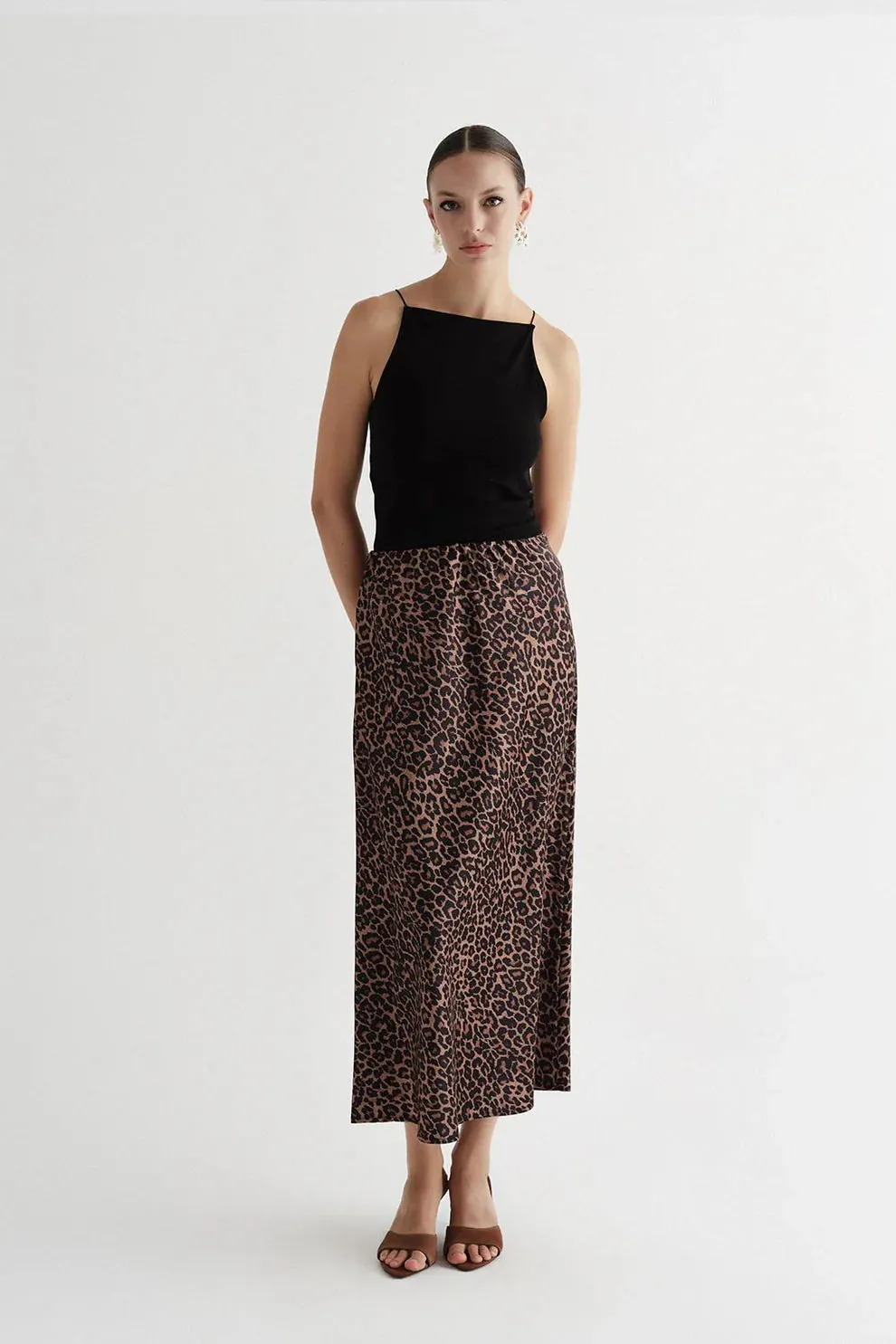 Satin Pencil Skirt Leopard