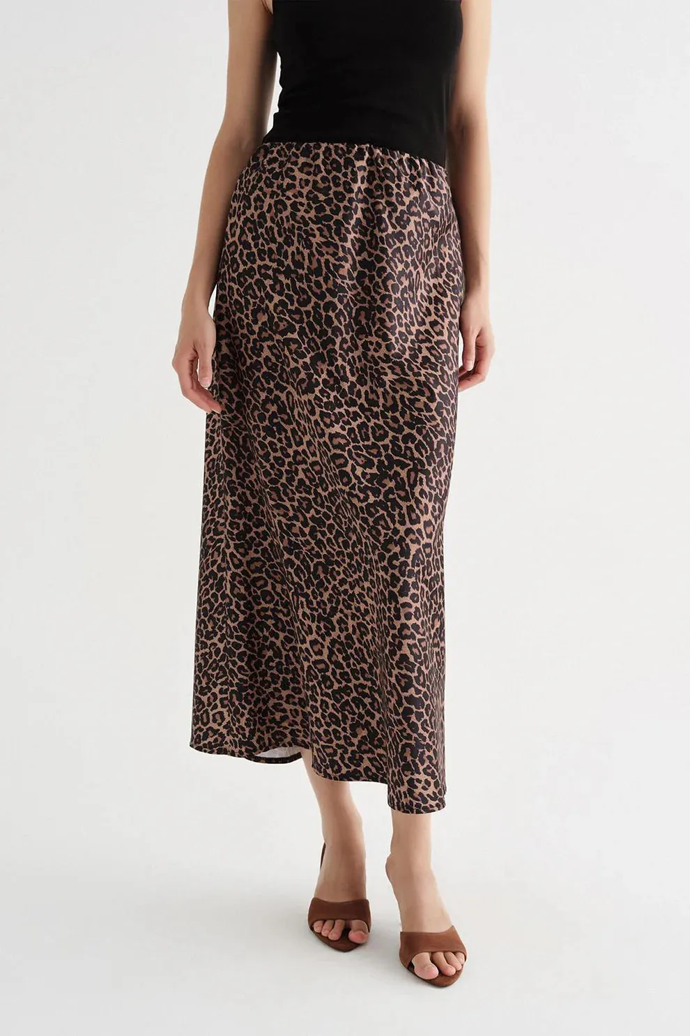 Satin Pencil Skirt Leopard