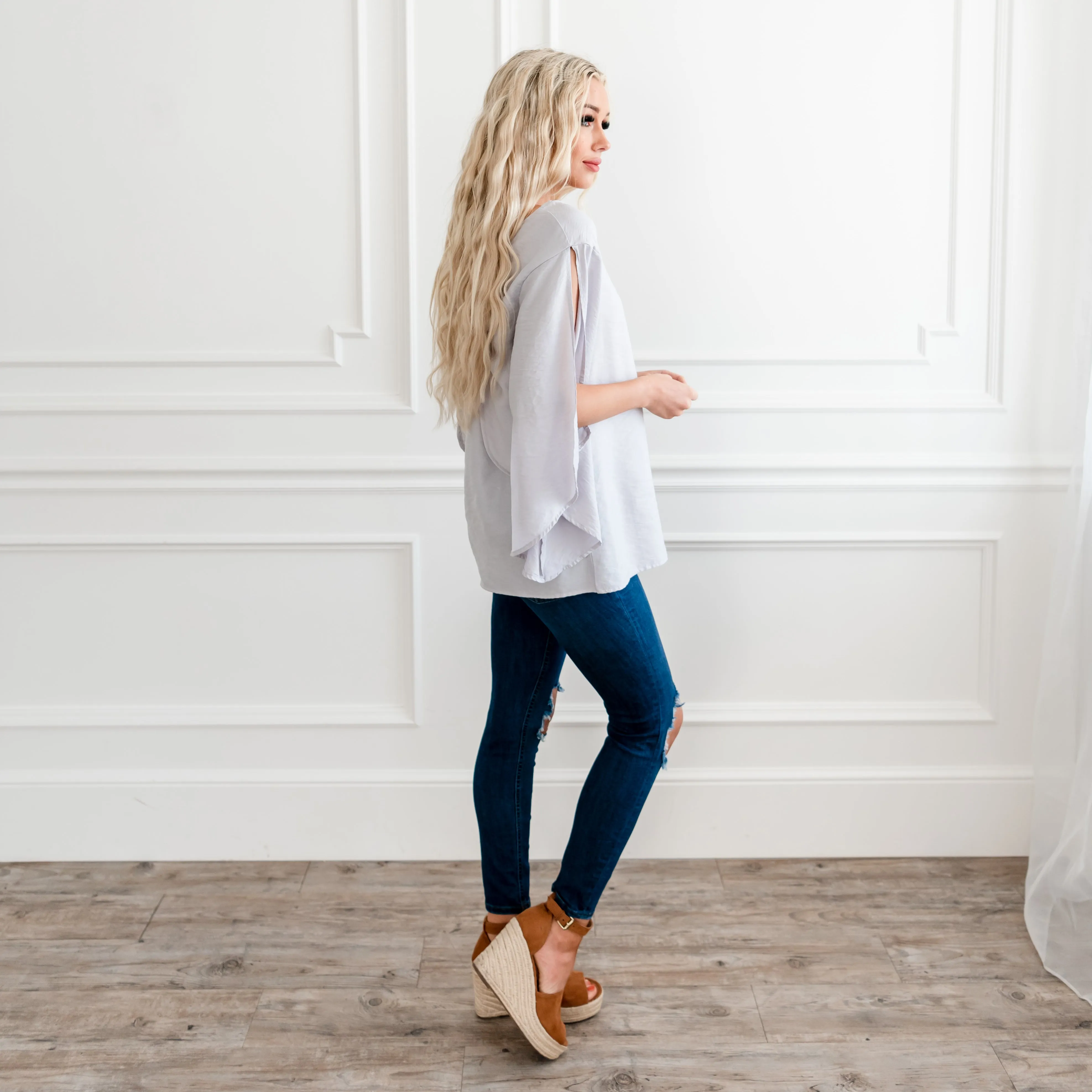 Sealed With A Bow Blouse - Light Grey