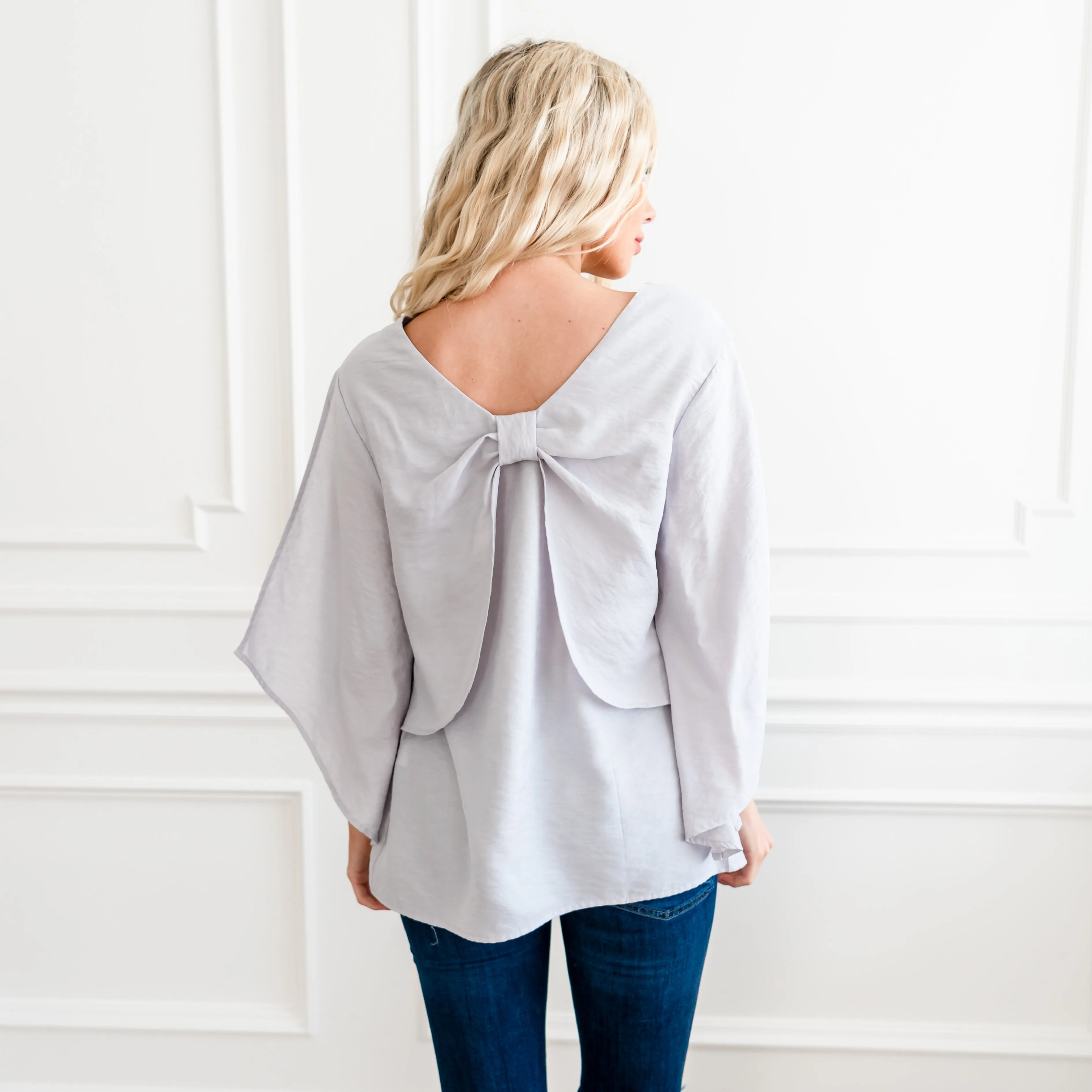 Sealed With A Bow Blouse - Light Grey