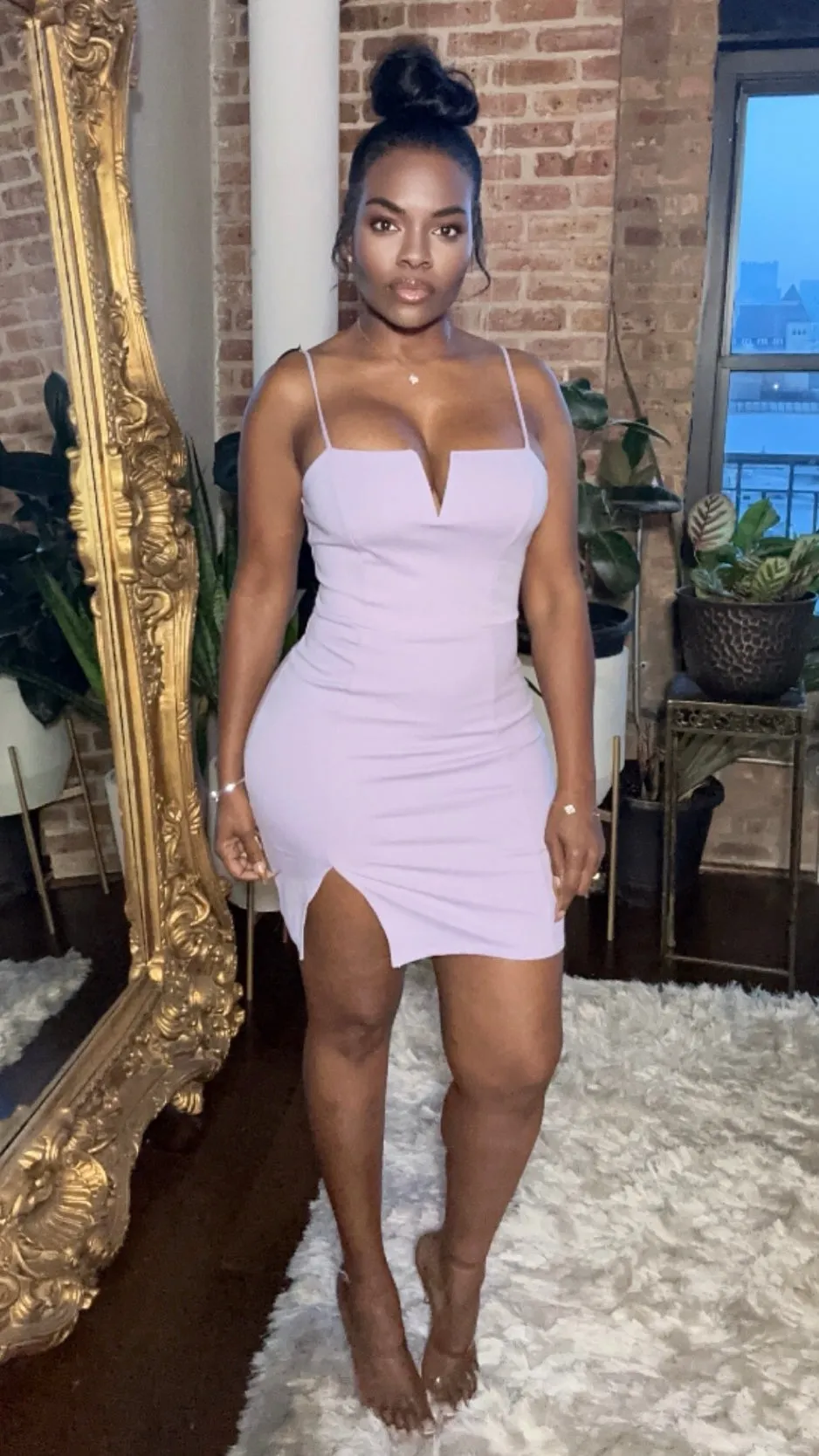 Side Slit Bodycon Dress - Lavender