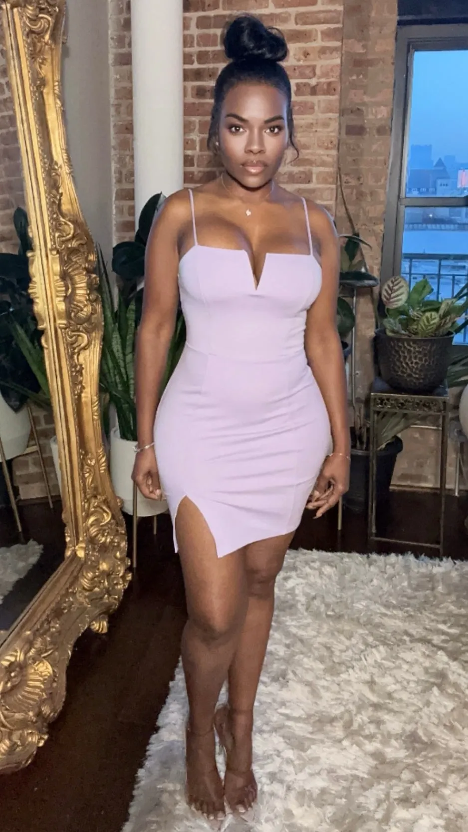 Side Slit Bodycon Dress - Lavender