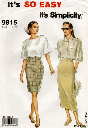 Simplicity 9815 Womens Classic Slim Skirts 1990s Vintage Sewing Pattern Size 10 - 20 UNCUT Factory Folded