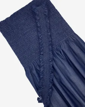 Smocked Shirred Fabric in Dark Blue Chambray | 3/4 Yd x 42"