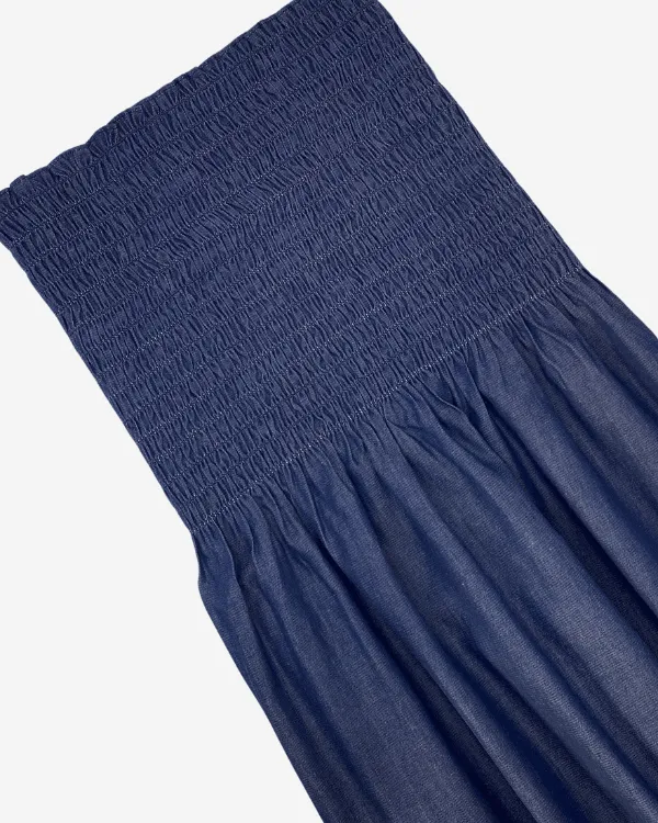 Smocked Shirred Fabric in Dark Blue Chambray | 3/4 Yd x 42"