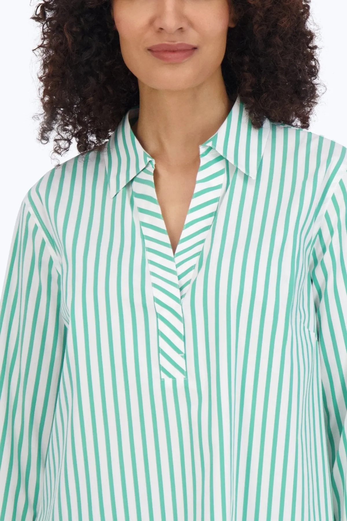 Sophia Stretch No Iron Stripe Popover Shirt