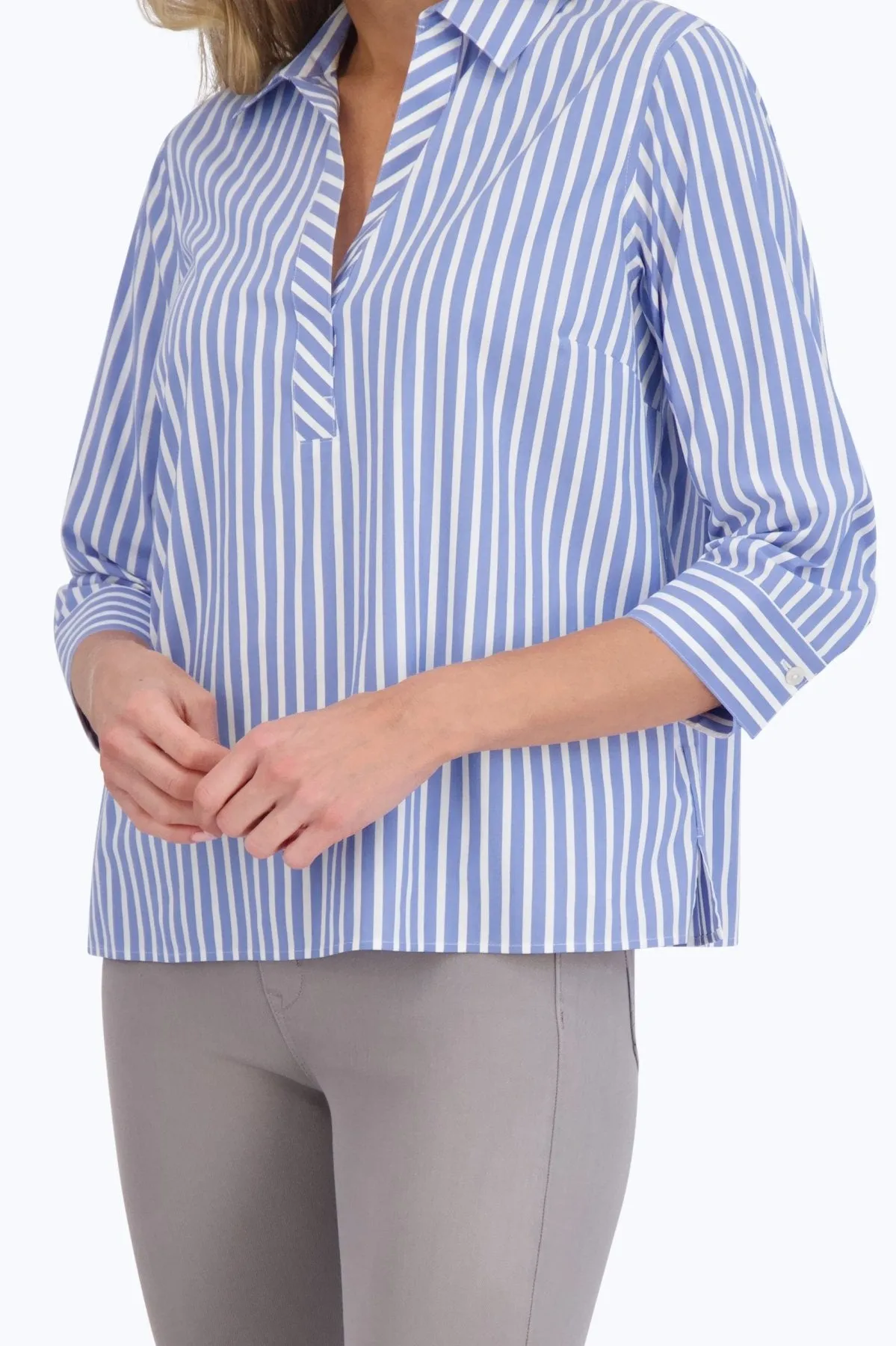 Sophia Stretch No Iron Stripe Popover Shirt