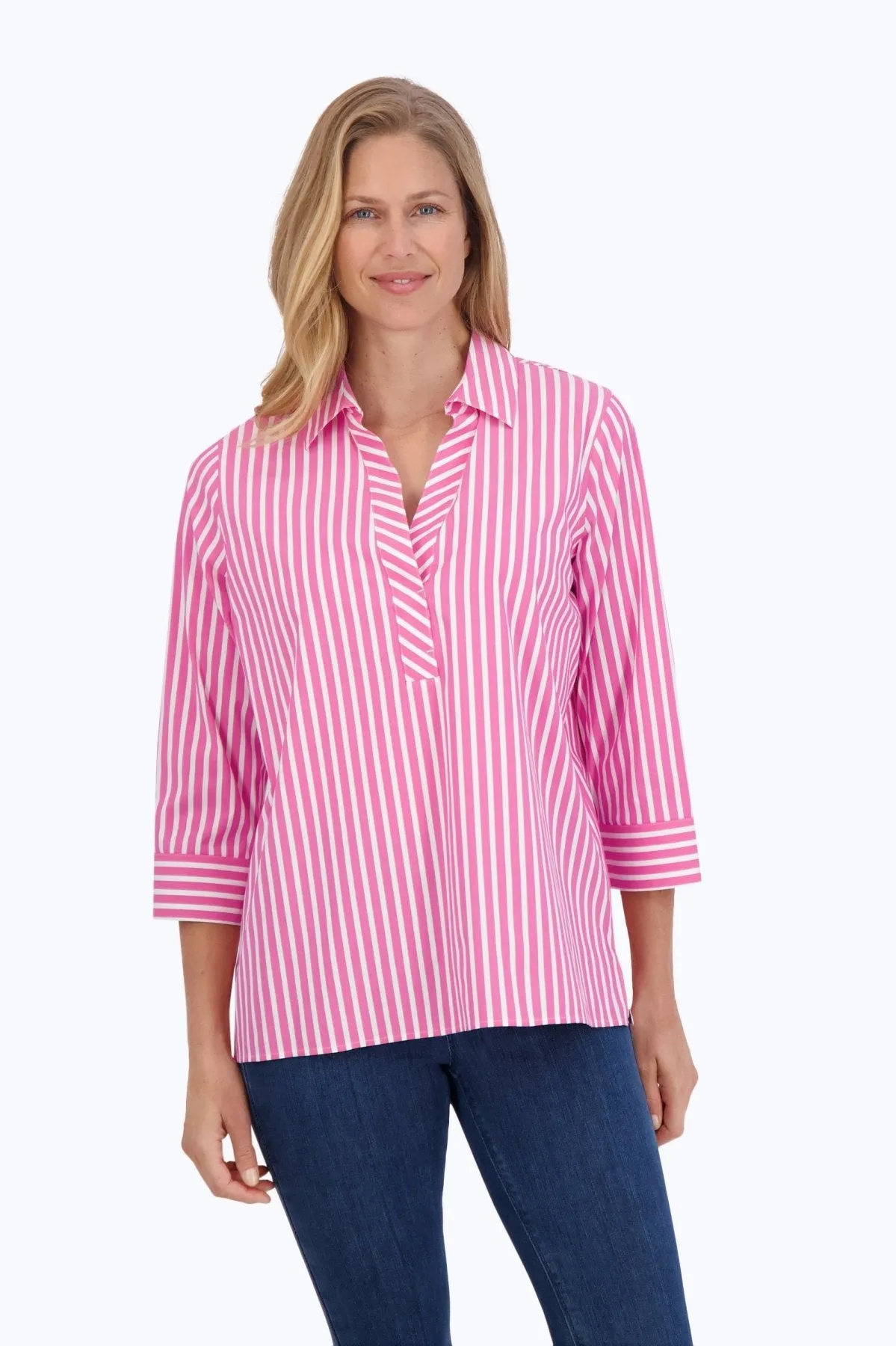 Sophia Stretch No Iron Stripe Popover Shirt