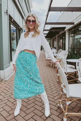 The Full of Grace Jade Floral Print Midi Skirt