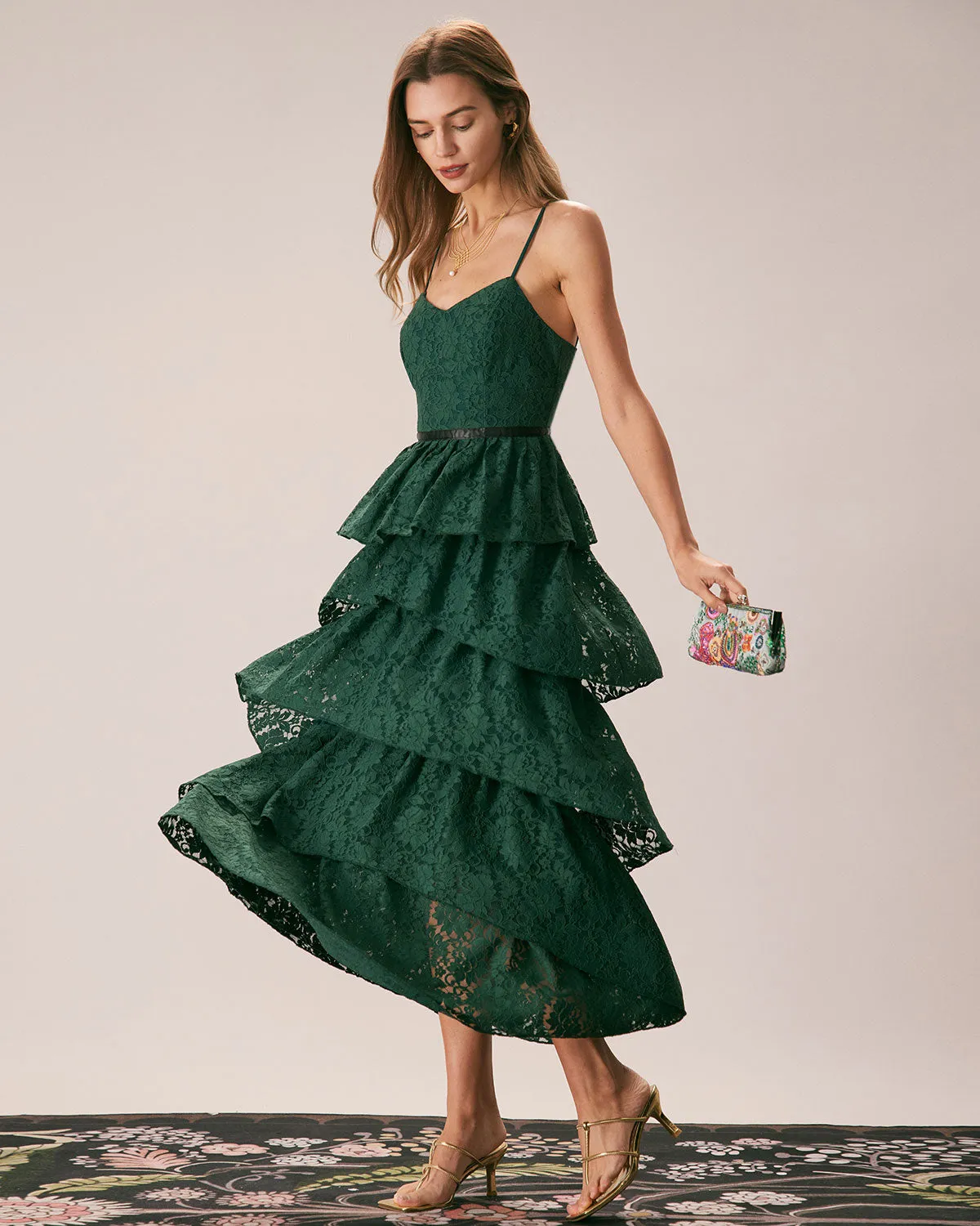 The Green Sweetheart Neck Lace Maxi Dress