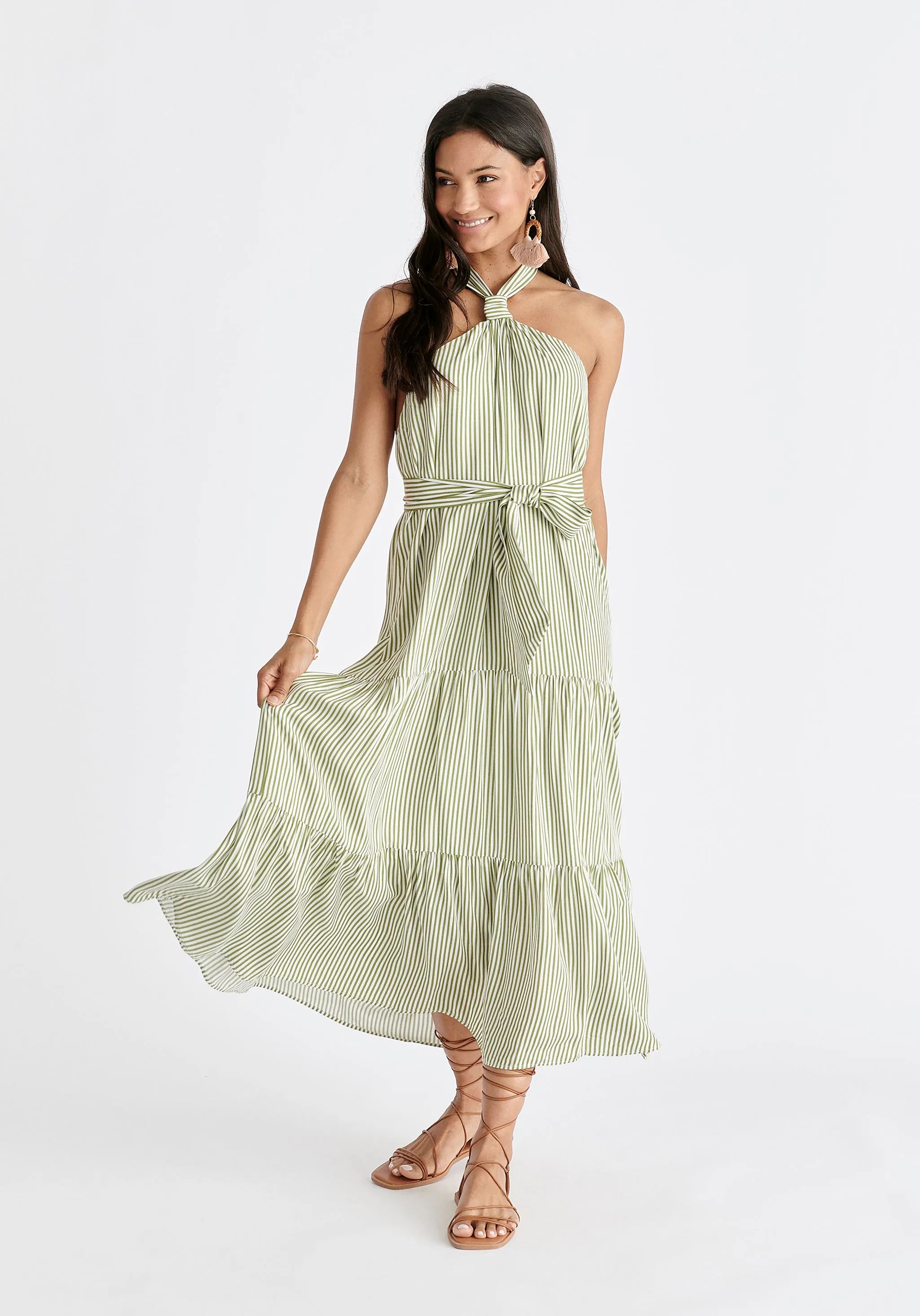 Tiered Halterneck Maxi Dress