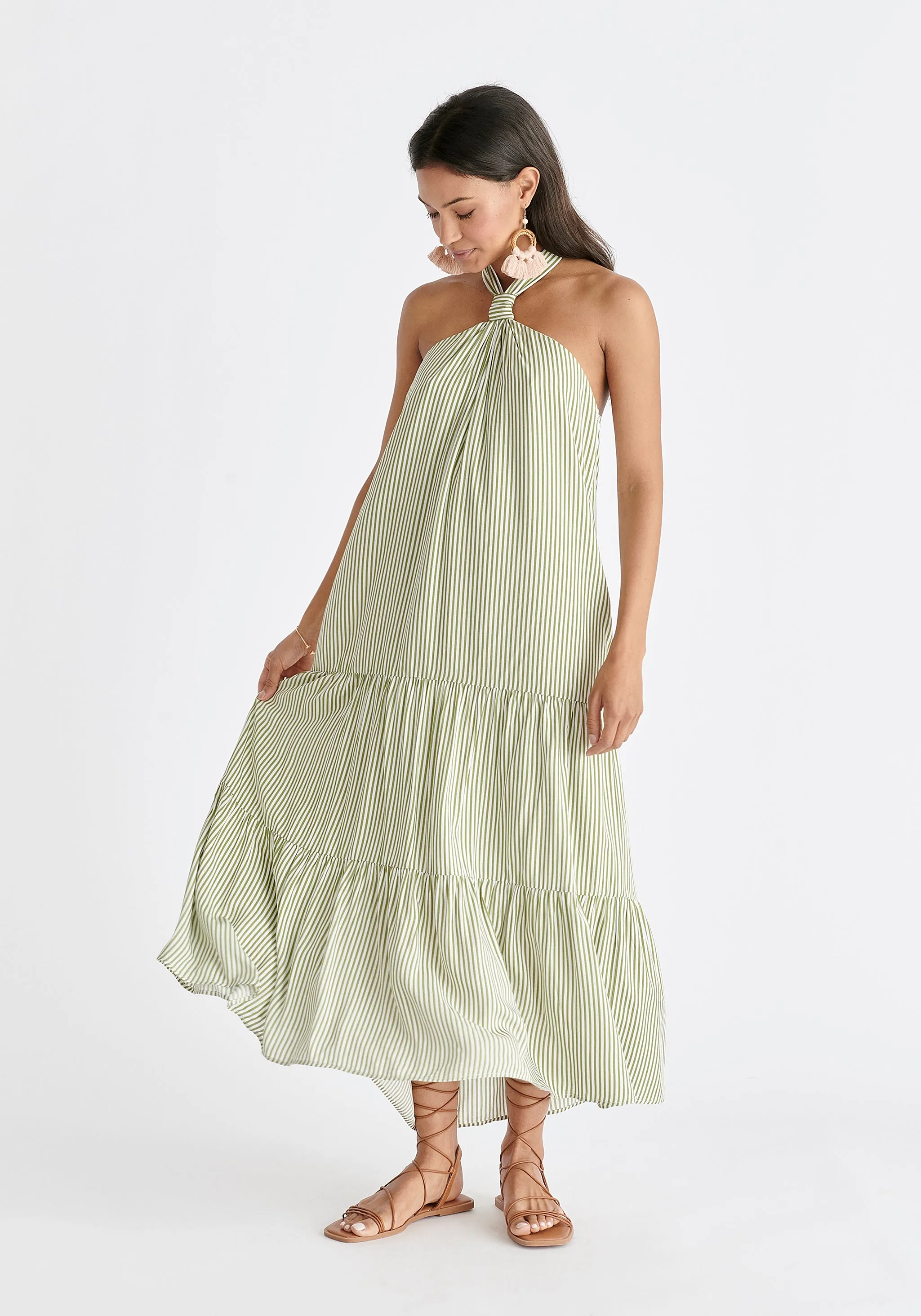 Tiered Halterneck Maxi Dress