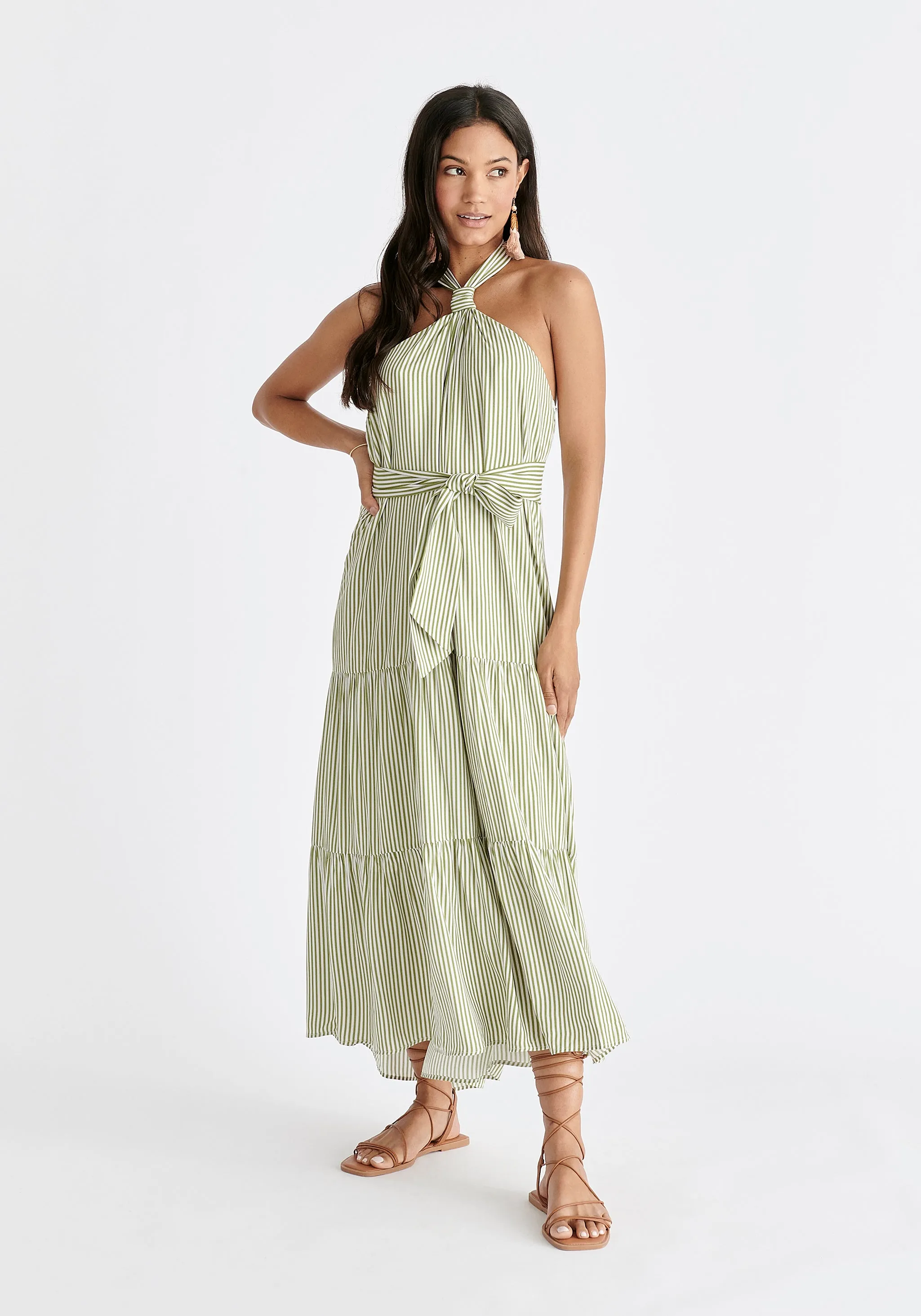 Tiered Halterneck Maxi Dress