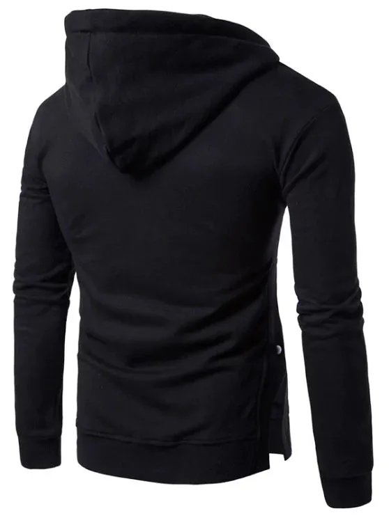 Trendy Hooded Side Button Slit Drawstring Hoodie