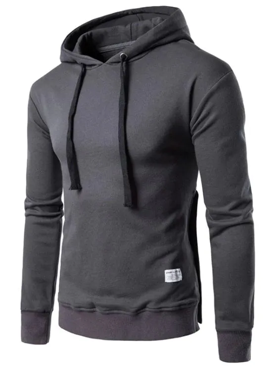 Trendy Hooded Side Button Slit Drawstring Hoodie