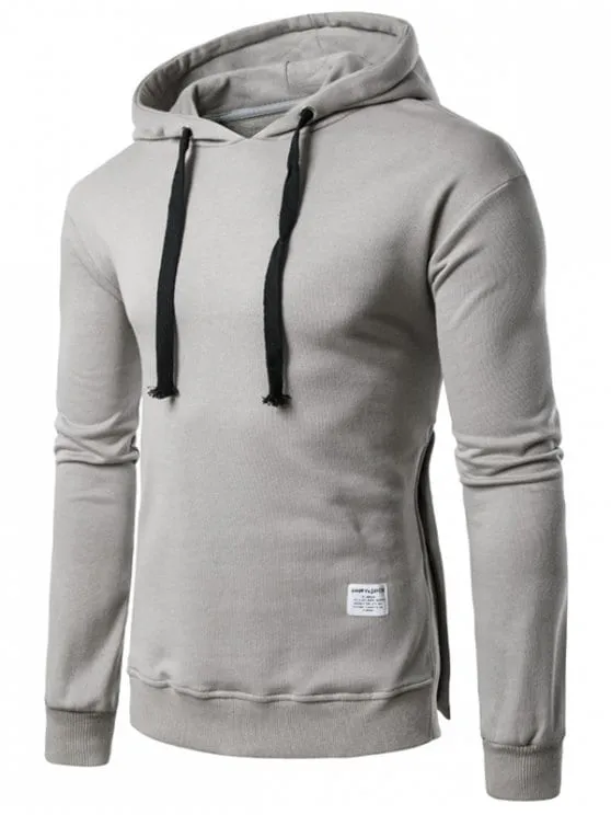 Trendy Hooded Side Button Slit Drawstring Hoodie