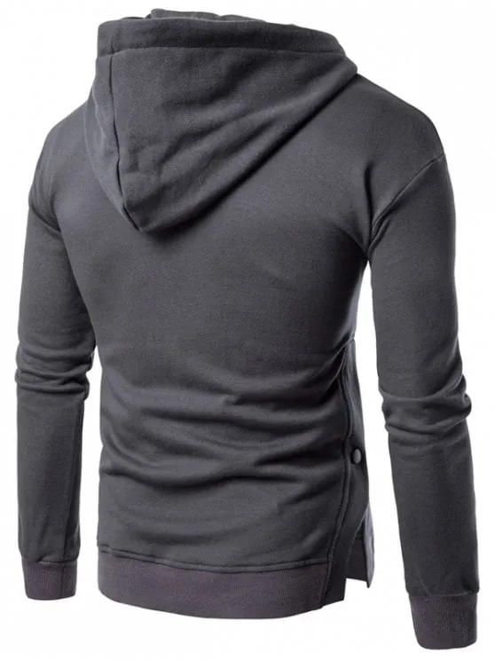 Trendy Hooded Side Button Slit Drawstring Hoodie