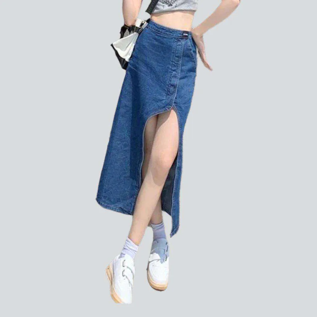 Wide slit women's denim skirt