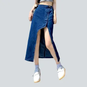 Wide slit women's denim skirt