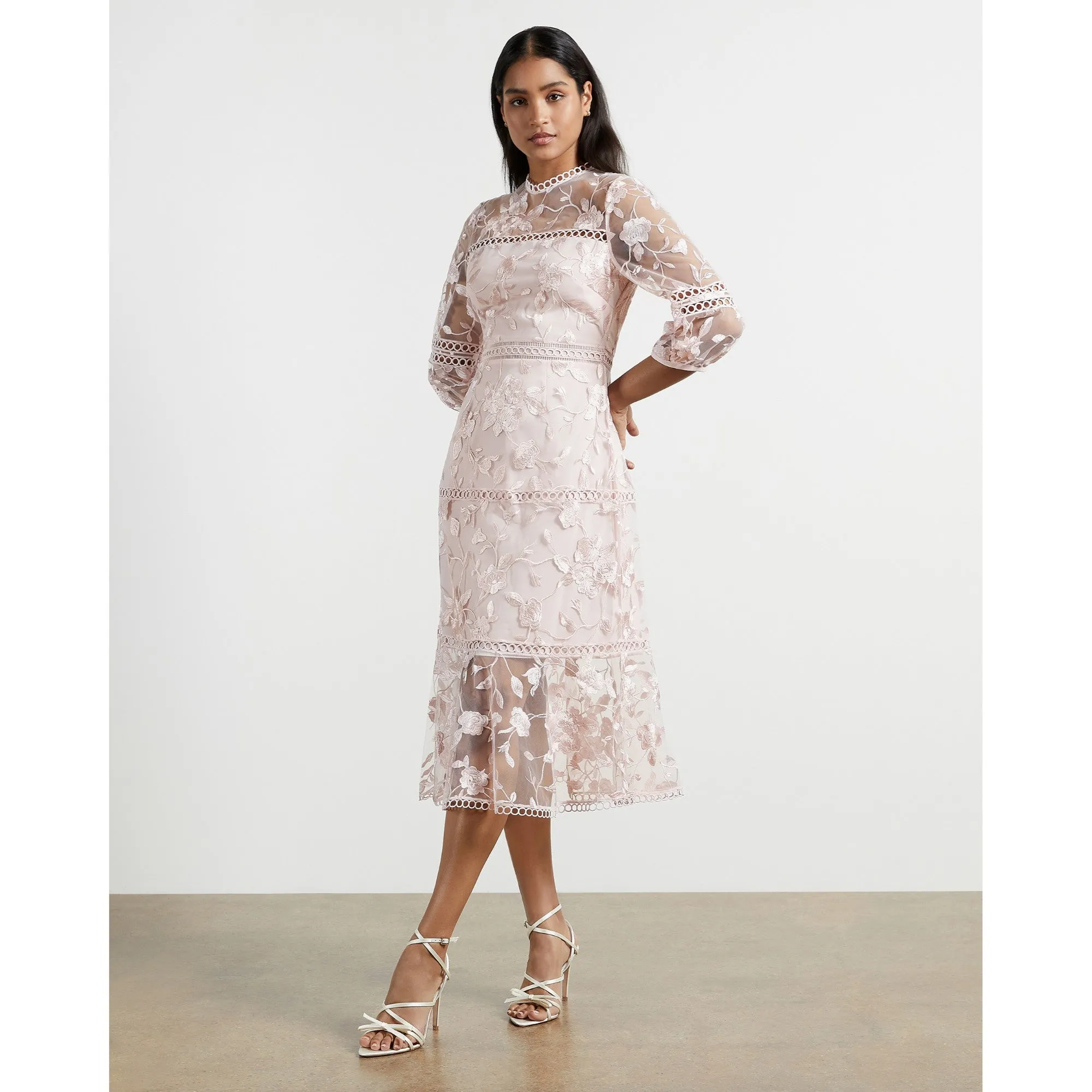 Women Tabii-Tiered Midi Dress With Tape Detailing - Light-Pink