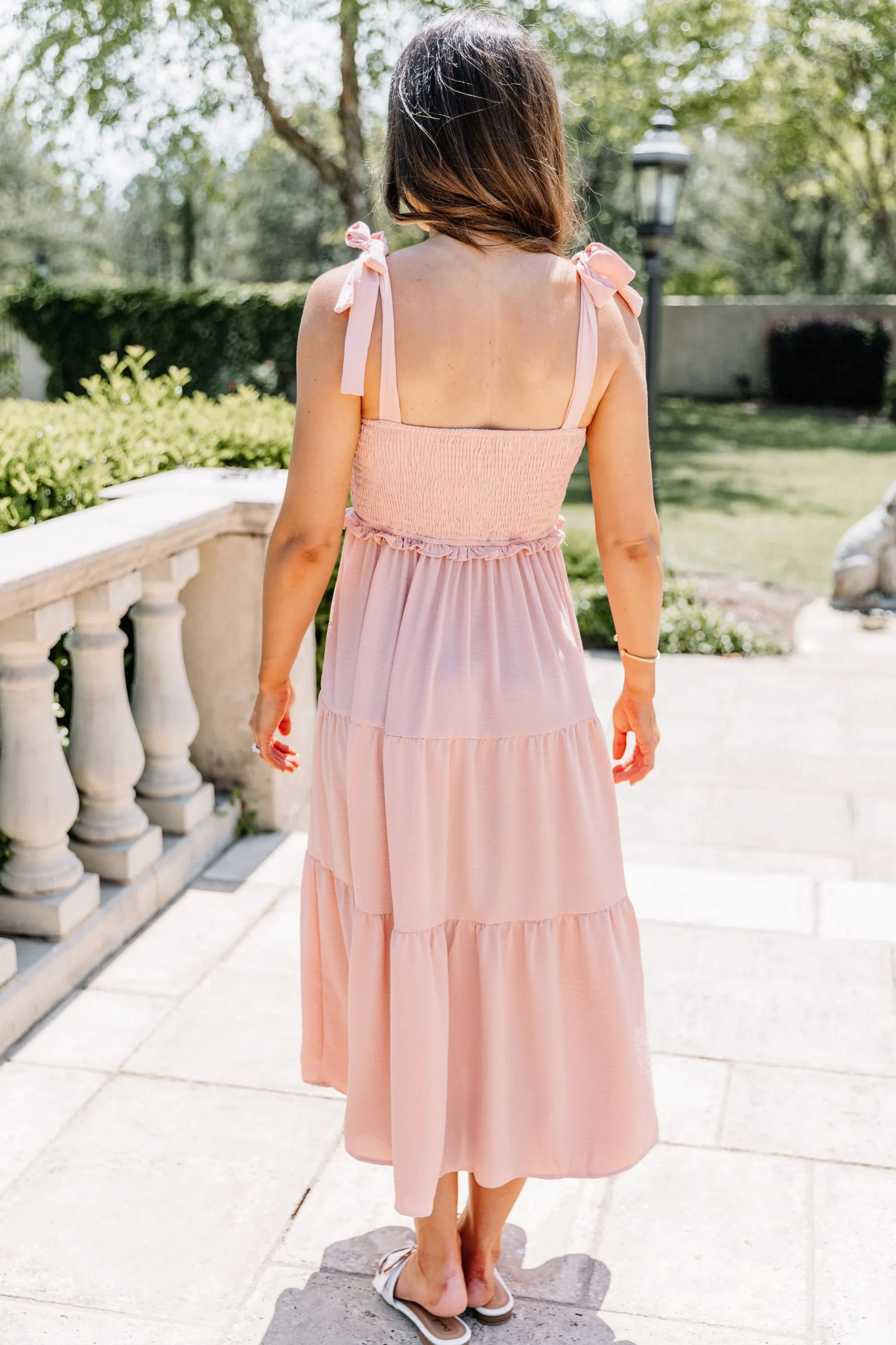 You've Got The Touch Mauve Pink Smocked Midi Dress