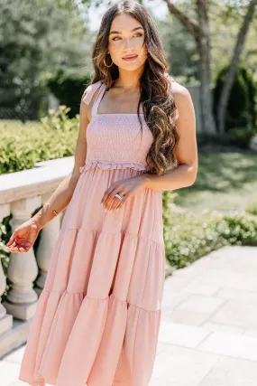 You've Got The Touch Mauve Pink Smocked Midi Dress