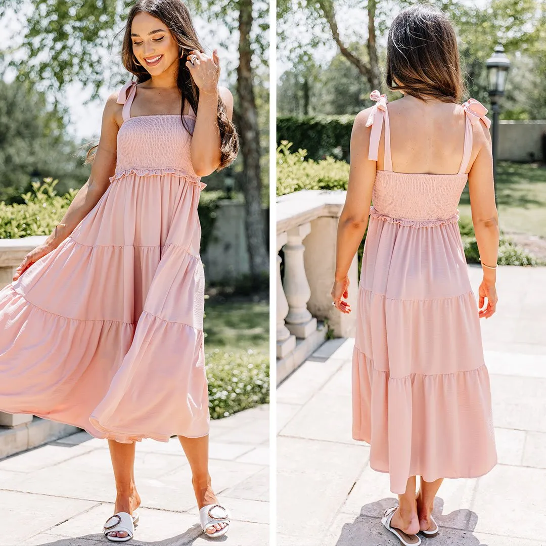 You've Got The Touch Mauve Pink Smocked Midi Dress